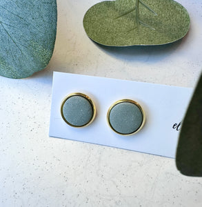 Stud Earrings - Gray Green + Gold Rim