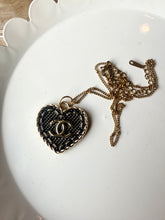 Load image into Gallery viewer, Upcycled Designer Pendant Necklace #229 - Stitched Black Heart
