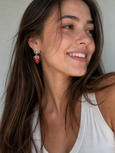 Load image into Gallery viewer, Upcycled Designer Pendant Earrings #111 - Strawberries
