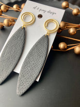 Load image into Gallery viewer, Black Textured Long Oval Dangles
