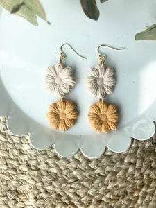 SALE - Double Daisy Earrings - Cream & Yellow