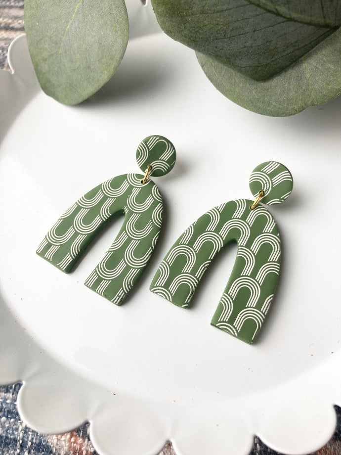 SALE Patterned Arch Dangles - Green