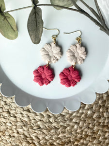 SALE - Double Daisy Earrings - Cream & Pink