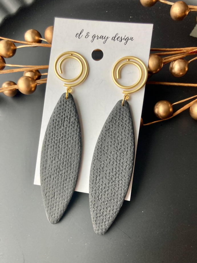 Black Textured Long Oval Dangles