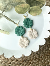 Load image into Gallery viewer, SALE Double Daisy Earrings - Cream &amp; Green
